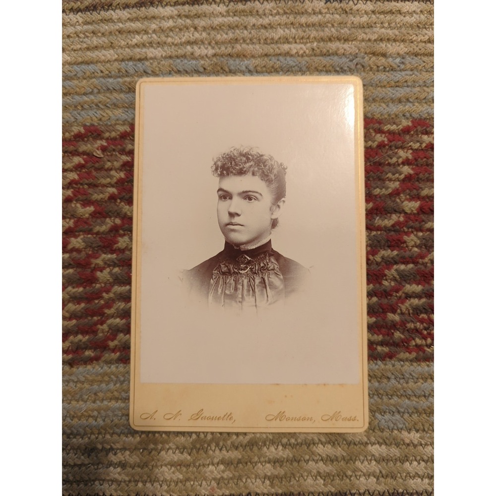 Antique Cabinet Card Photo Victorian Portrait Woman Monson Massachusetts 1800s